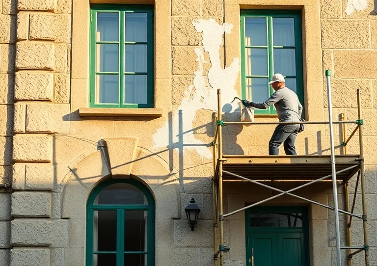 Ravalement de façade en pierre, nettoyage et application d'enduit