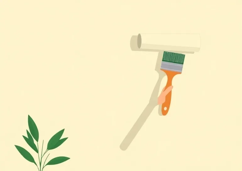 Pose de papier peint, rouleau et brosse à maroufler